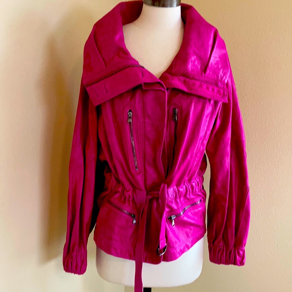 Donna Karan hot pink leather jacket
